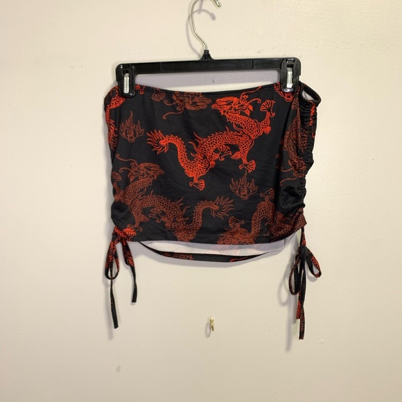 SHEIN Drawstring Ruched Chinese Dragon Print Tube Top #152 - Picture 4 of 6